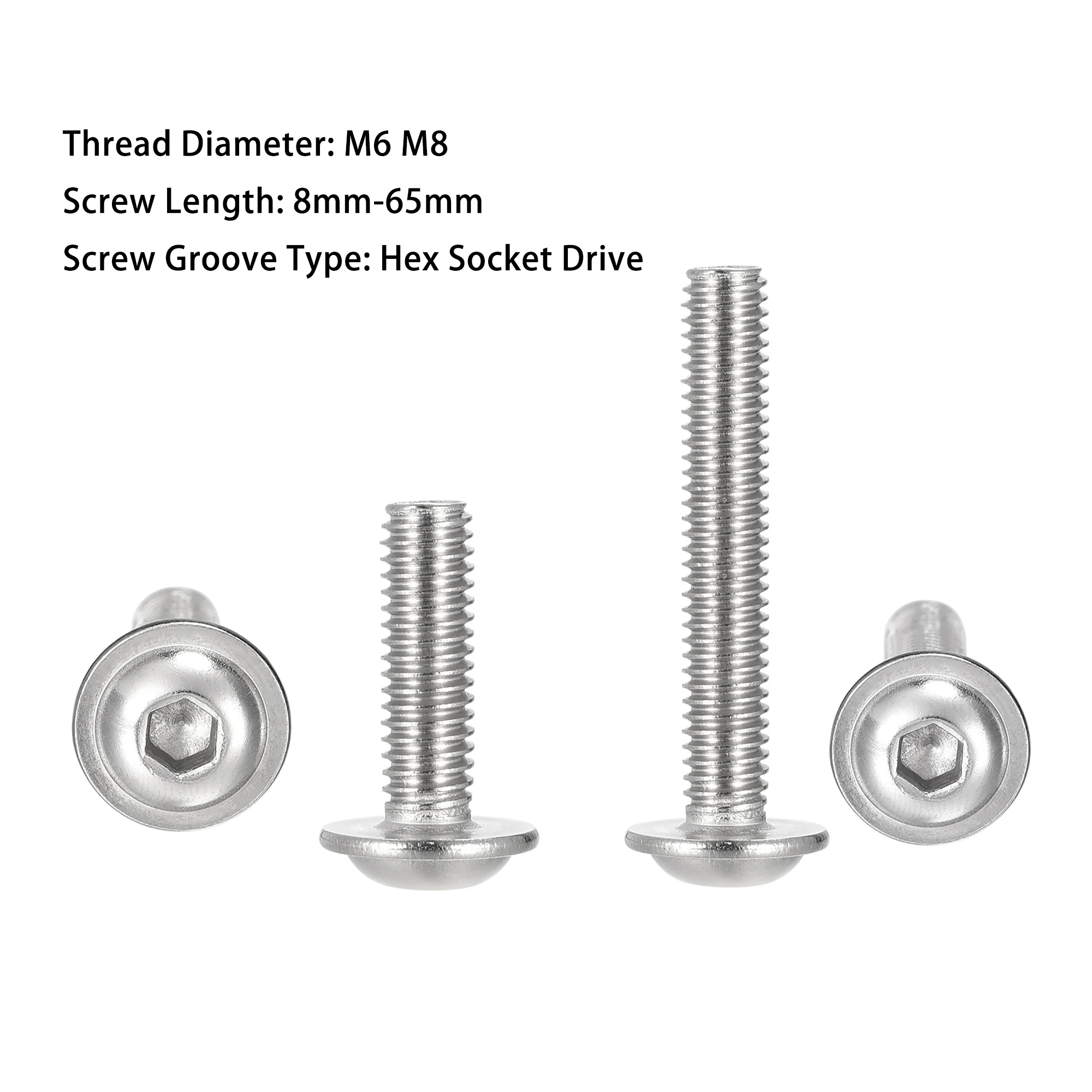 

10/20Pcs Flanged Button Head Socket Cap Screws M6 M8 304 Stainless Steel Button Hex Socket Pan Head Round Machine Furniture Bolt