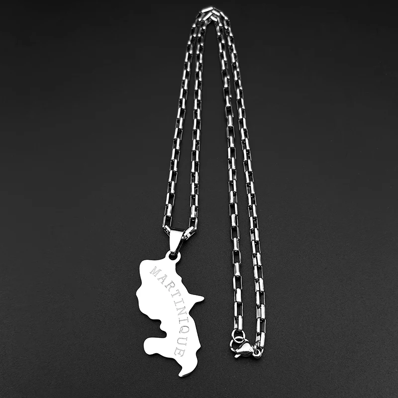 France Martinique Island Map Pendant Necklace for Men Women Stainless Steel Gold Silver Color City Maps Jewelry Gift
