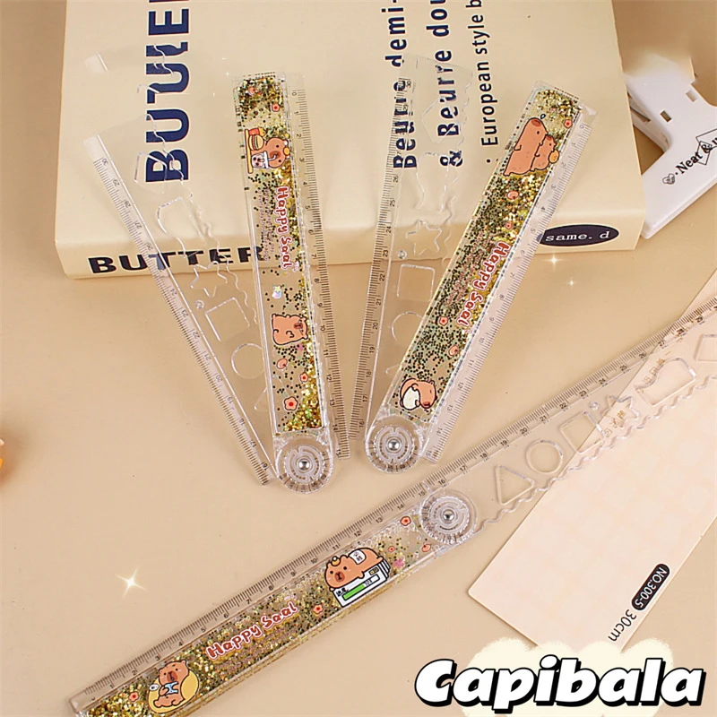 Multi-function Drawing Tools Student Stationery Measuring Tools Cartoon Capybara Measuring Ruler Folding Ruler Drawing Ruler