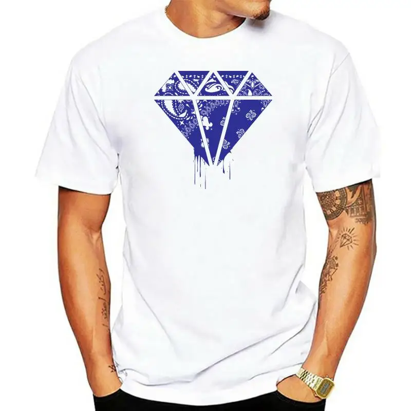 CaliDesign Men's White Street Wear Hip Hop T Shirt Blue Bandana Clothing Crip