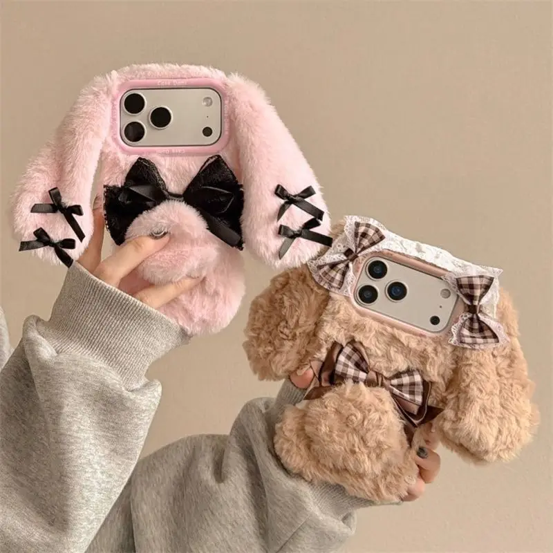 The Plush, Three-dimensional And Adorable Bow-shaped Rabbit-ear Phone Case Is Suitable For iphone 17, 16, 15, 14, 13 Pro Max.
