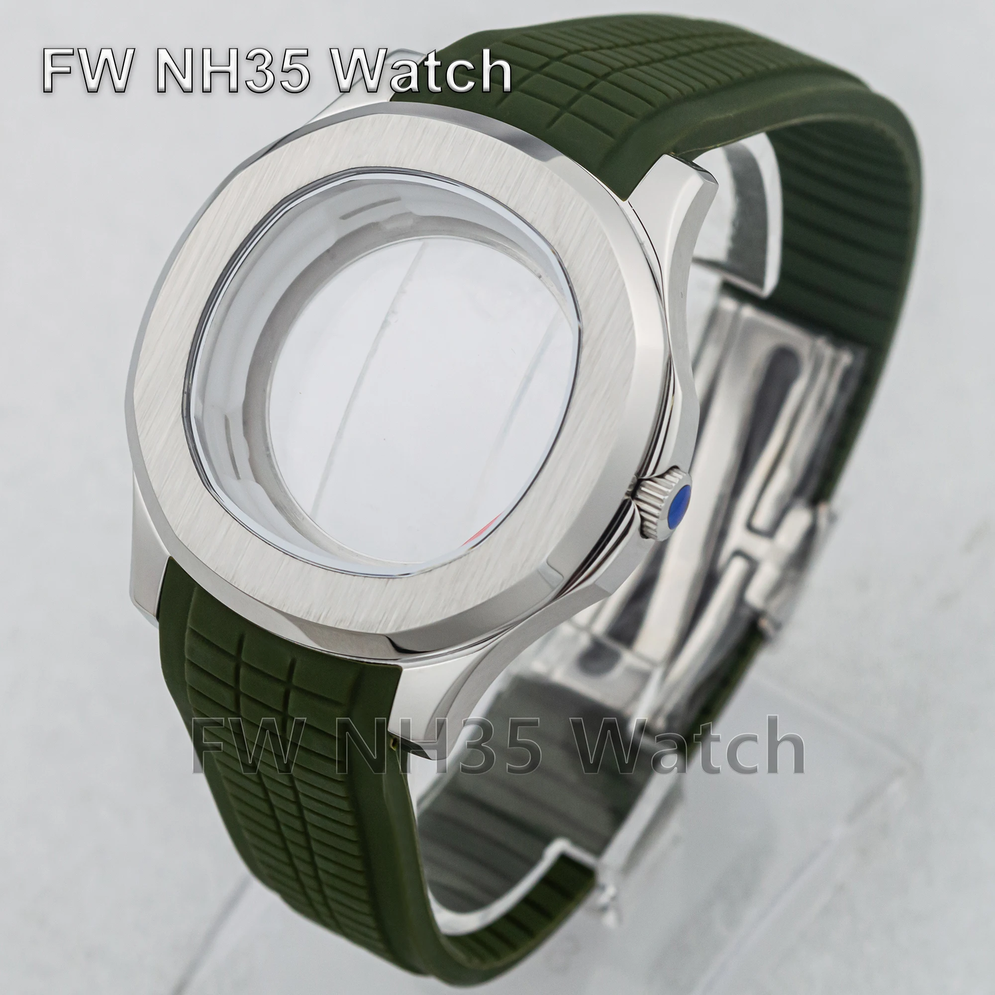 Watch Case Rubber Strap for Mod AQUANAUT Nautilus Sapphire Glass 316L Stainless Steel 10ATM Watch Case Fit NH34/35/36 Movement