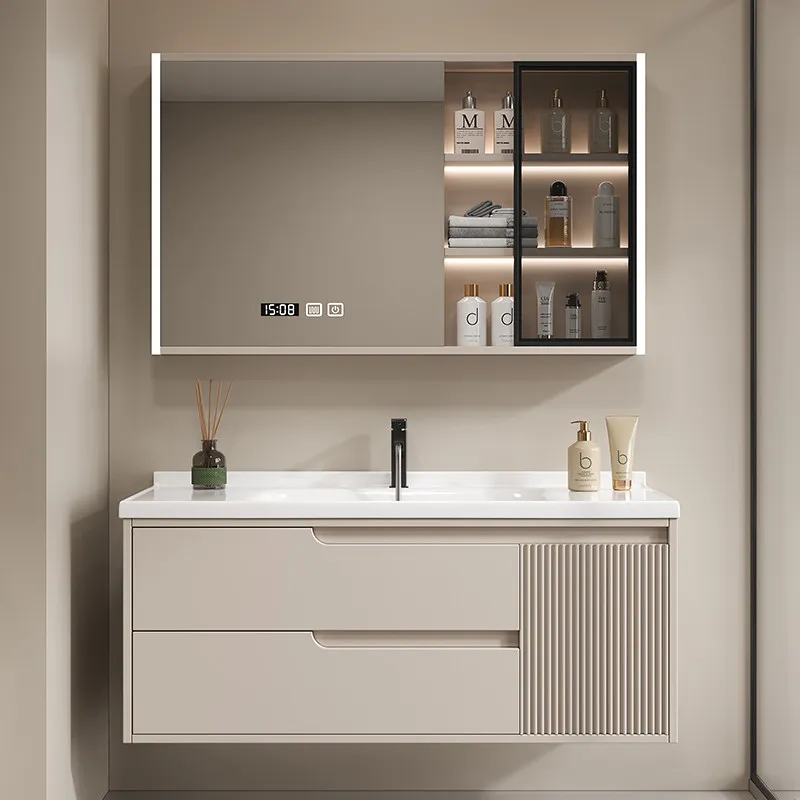 Bathroom Cabinet Combination Bathroom Ceramic Integrated Basin Wash Table Hand and Face Smart Set