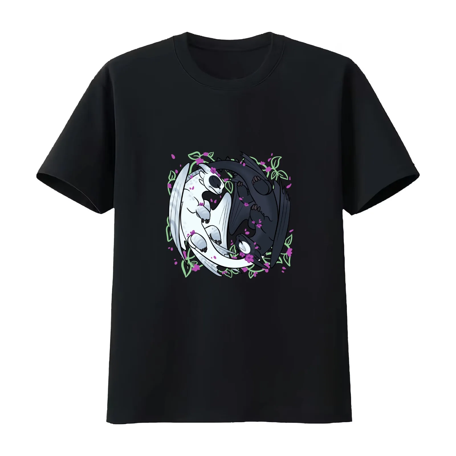 Yin yang furies T-Shirt Summer Casual Cotton Tee Oversized Streetwear Tops Vintage Graphic Print Loose Fit Short Sleeve