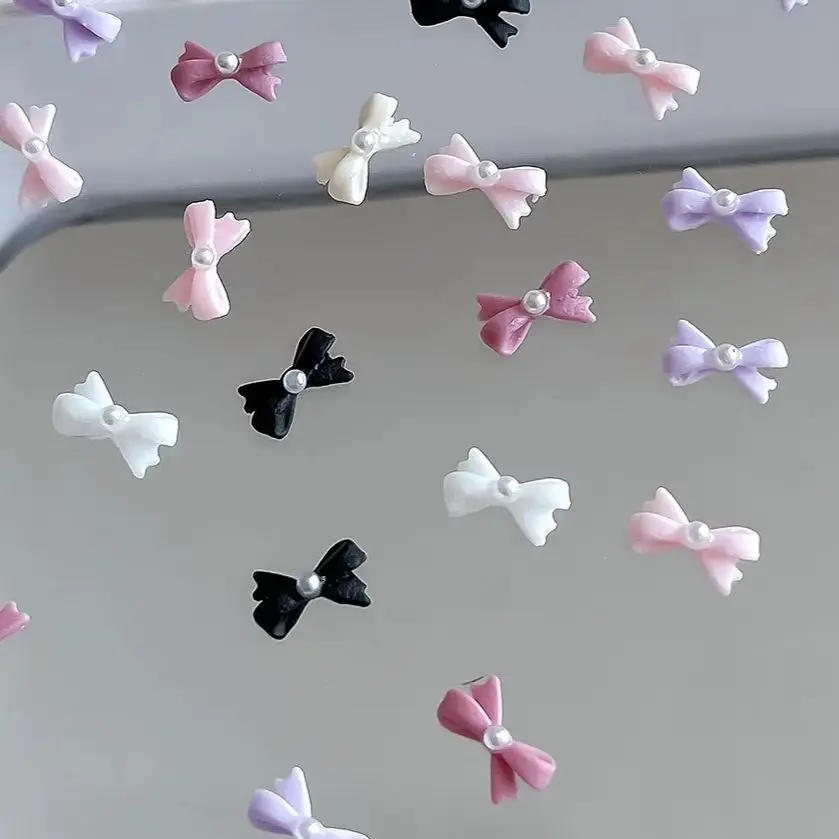 

Kawaii Delicate Mini Pearl Bowknot Charming Colorful Resin Bow Tie Ribbon French Nail Art Decorations DIY Manicure Accessories