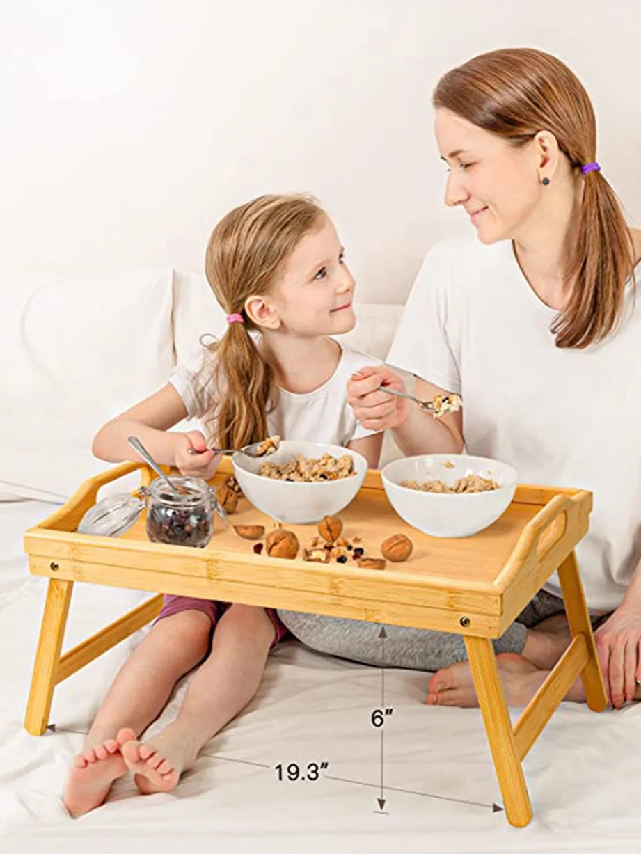 Bamboo Bed Tray Table with Foldable Legs Breakfast Tray for Sofa Bed Eating Working Used As Laptop Desk Snack Tray