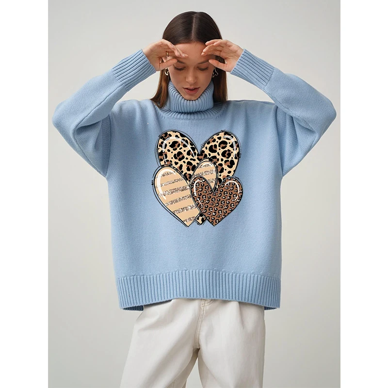 Women's Vintage Heart-shaped Pattern Print Knitted Sweater, Gothic Pullover, Harajuku, Warm, Loose Streetwear Top, Aesthetics