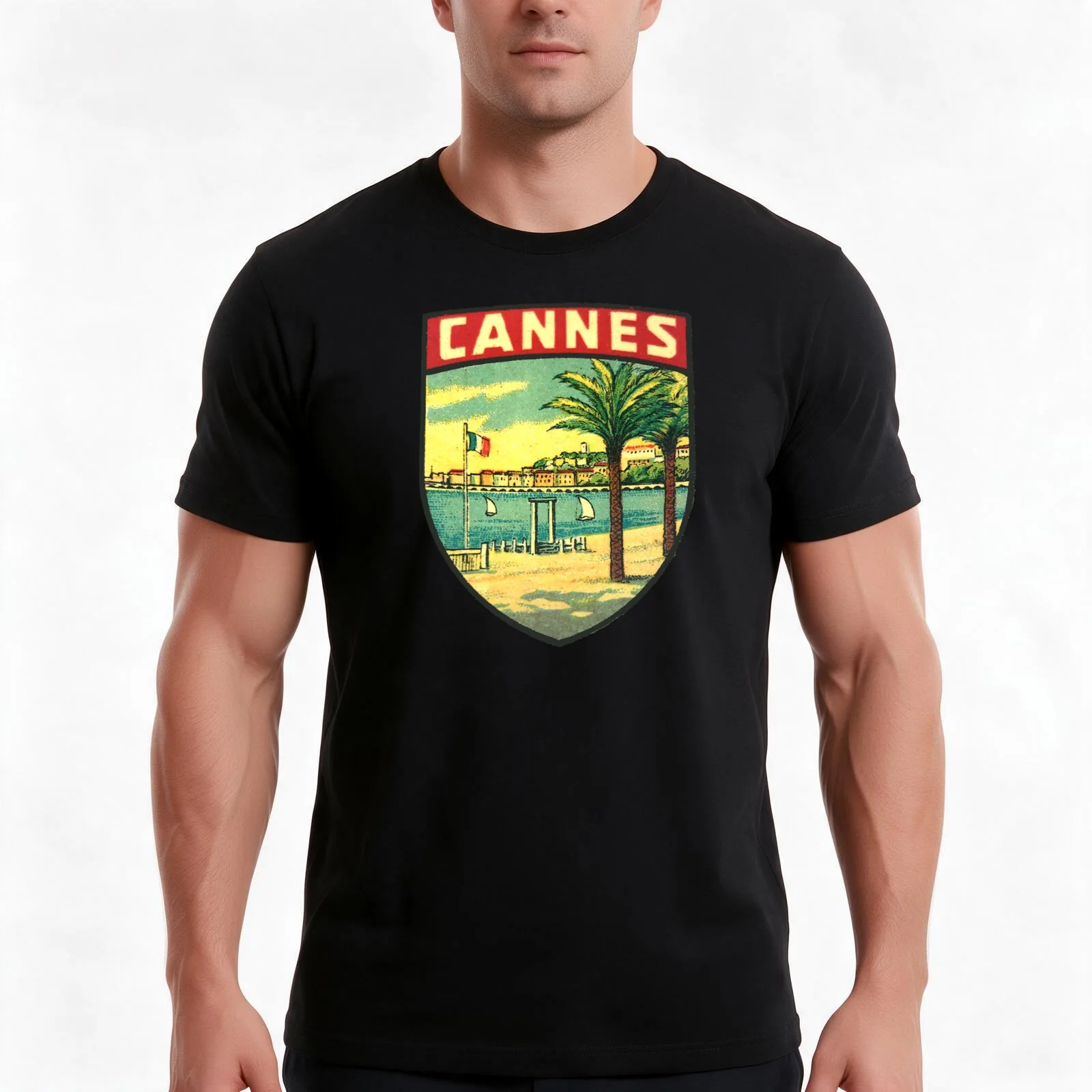 Cannes France Vintage Travel Decal T-Shirt, Summer Casual Cotton Tee, Oversized Streetwear Tops, Vintage Graphic Print