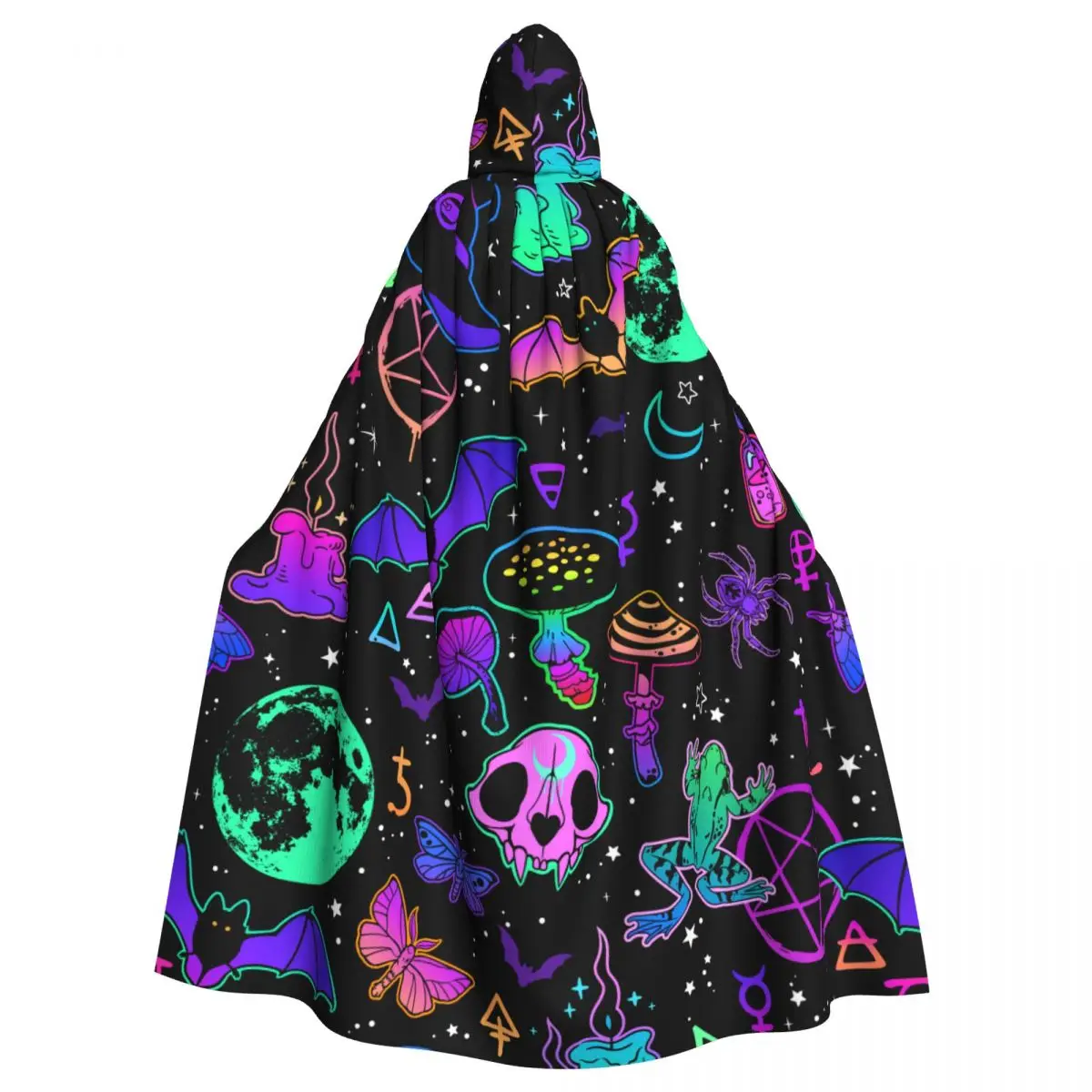 

Adult Cloak Cape Hooded Bright Cartoon Witchcraft Medieval Costume Witch Wicca Vampire Elf Purim Carnival Party