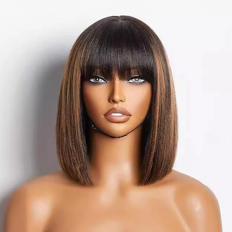 

New wig for women in Europe and America, black, slightly parted, short, straight, fluffy, natural synthetic hair cover