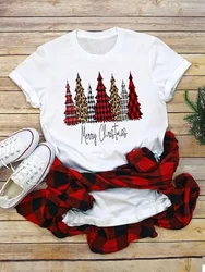 Christmas Tee T Shirt Clothing Women Top New Year Female Plaid Tree Lovely Style Trend Clothes Fashion Printed Graphic T-shirts