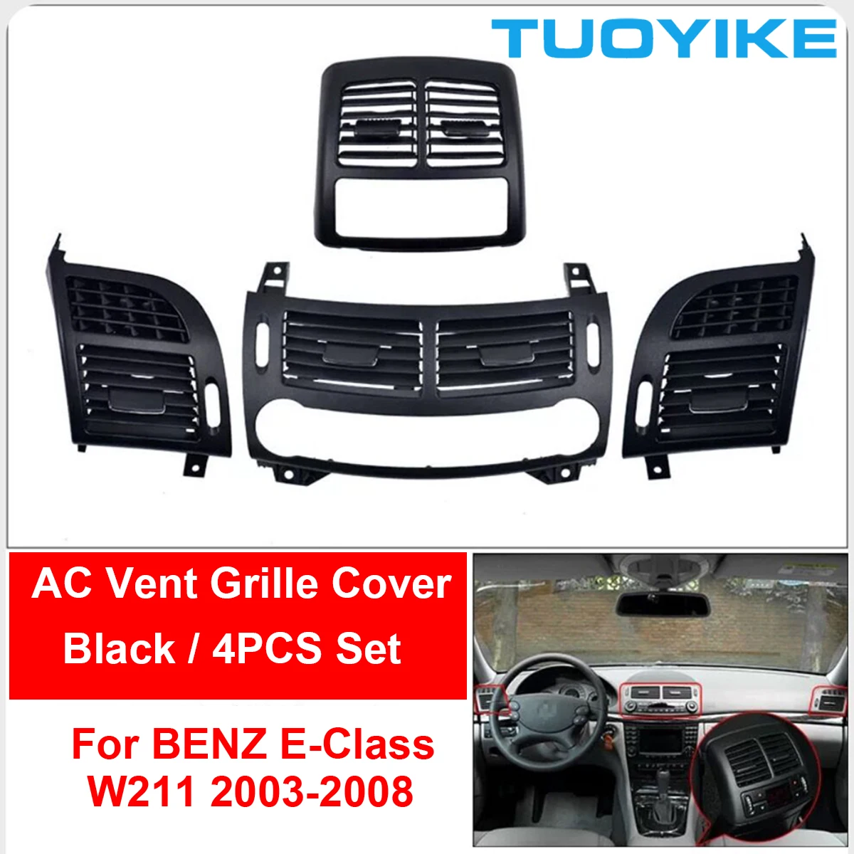 Car AC Front Left Right Center Rear W211 Air Conditioner Vent Grille Panel Cover Full Set For Mercedes Benz E-Class 2003-2008