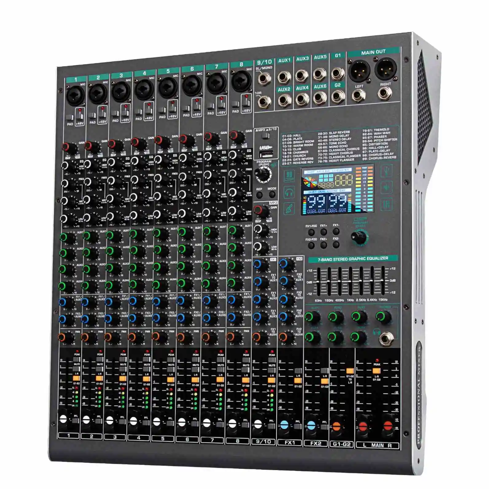 QIHANG Pro MX-14 99-effect DSP Audio Console Mixer 14 Channel USB Interface Audio Console DJ Mixing