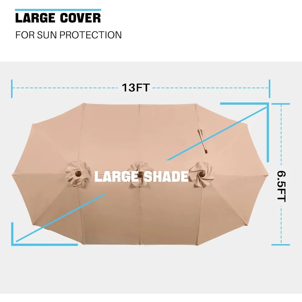 13FT Outdoor Umbrella for Patio, Double sided Pool Umbrellas with Fade Resistant Canopy, Large Table Umbrella for Deck,Backyard