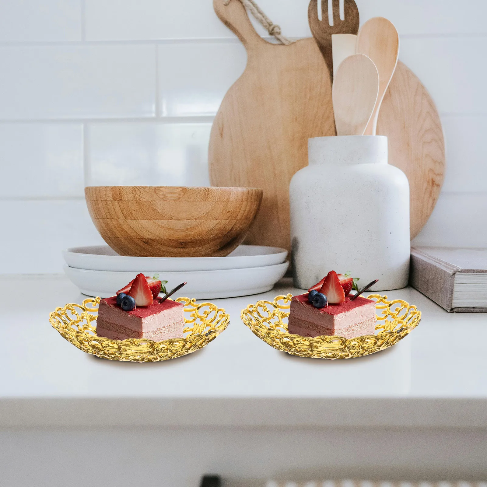 

12 Pcs Cake Tray Golden Plastic Food Plate Dessert Serving Eid Snacks Tray Dried Fruit Container Ramadan Decor