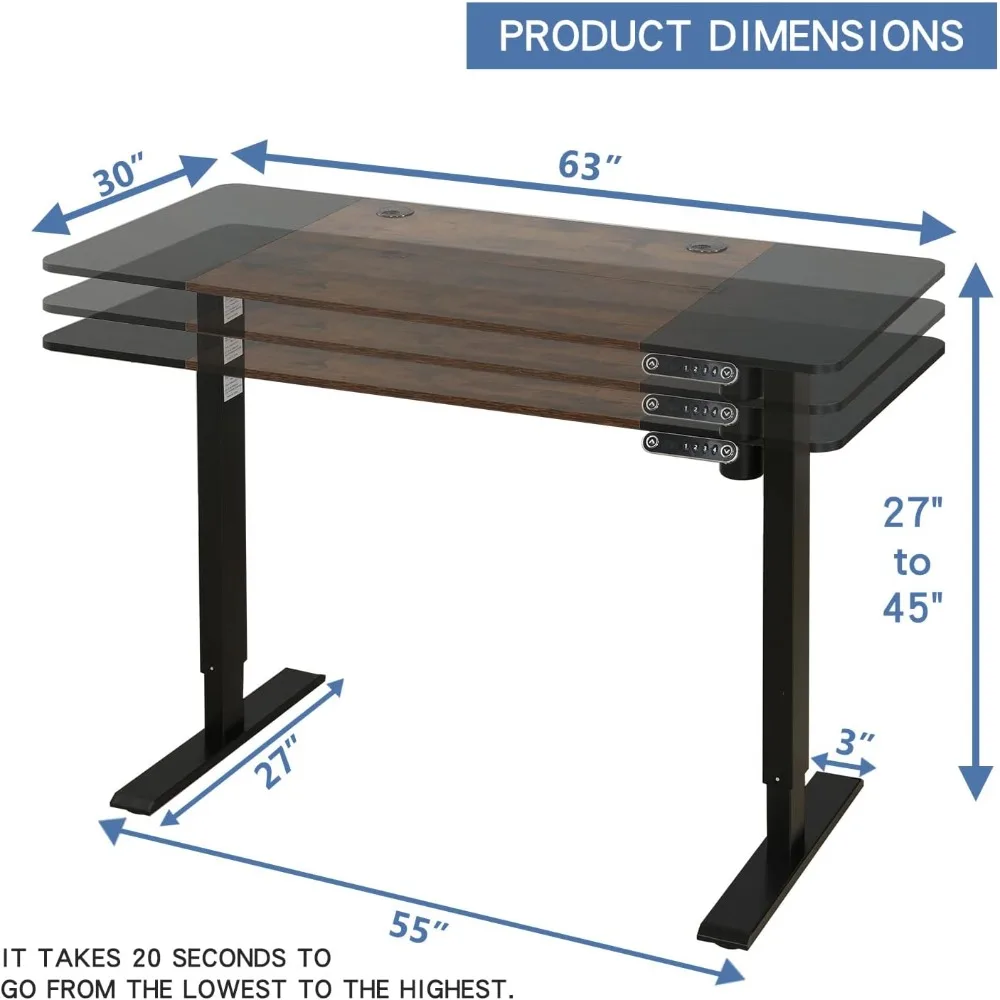 Adjustable Height Electric Standing Desk Inch Sit Stand Computer Desk with Splice Board, Stand Up Desk Table for Home Office