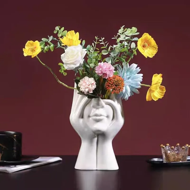 Face Vase Silicone Mold Scented Stone Ornaments Homemade Ashtray   Flower Pot Pen Holder Handicraft Gift Homemade