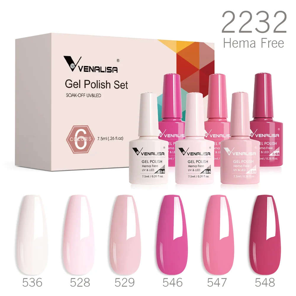 6pcs/kit VENALISA Valentijnsdagcollectie Mooie roze nagels HEMA GRATIS TPO GRATIS Losweken UV LED Semi-permanente set Gellak