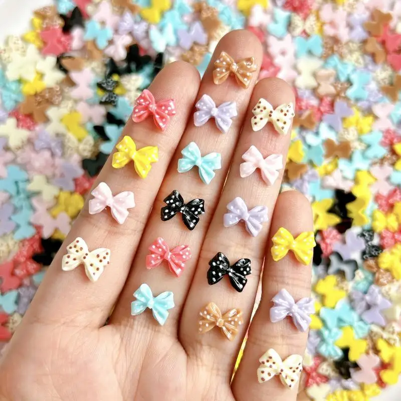 

Dopamine Colored Bows Resin Nail Art Decorations Painted Polka Dots Tie Sweet Stylish Nail Charms for DIY Hair Clip Nail Crafts