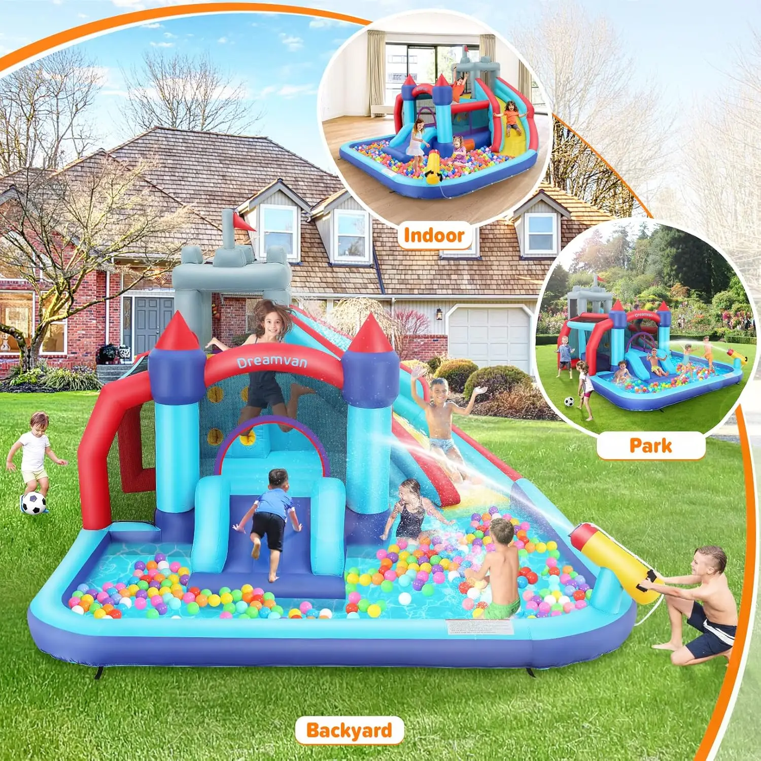 Grote Opblaasbare Waterglijbaan Voor Kinderen, 13x12ft 10-In-1 Waterglijbaan Bounce Huis Met Zwembad/Klimmuur/Springgebied/2 Glijbanen, G