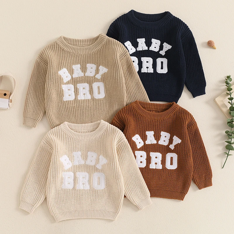Suéter de manga larga para bebé, suéter de punto bordado con letras, ropa para recién nacido, Otoño e Invierno