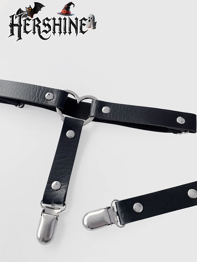 HERSHINE قطعتان من السراويل النسائية القوطية Y2K مع حلقات معدنية على شكل قلب مزينة بأسلوب فاسق داكن ملحقات الهالوين
