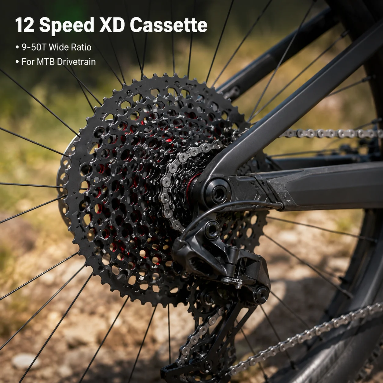 BOLANY 12 Speed XD MTB Cassette 9-50T Wide Ratio Black Bicycle Sprocket with Hollow Aluminum Alloy Carrier for Mountain Bike