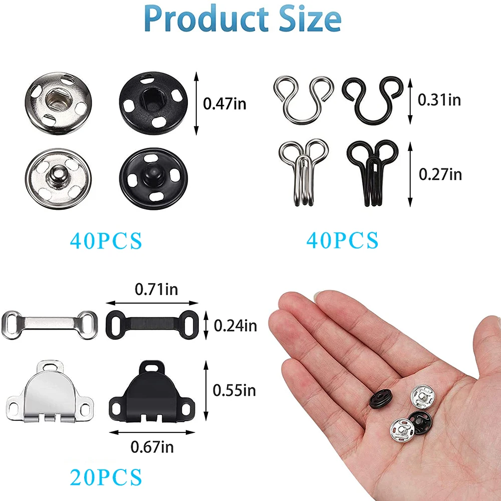 100pcs Skirt Hooks&Sew-on Snaps Hook&Eye Latches 50 Pairs Sewing Fastener Set of 3 Styles for Skirt Bra Clothing DIY Sewing