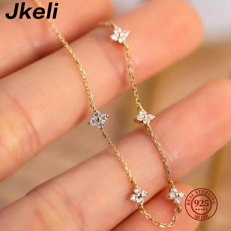 

Jkeli- Real 925 Sterling Silver Plated 18k Gold Bracelet Korean Design Temperament Zircon Flower Bracelet for Women Jewelry GIFT