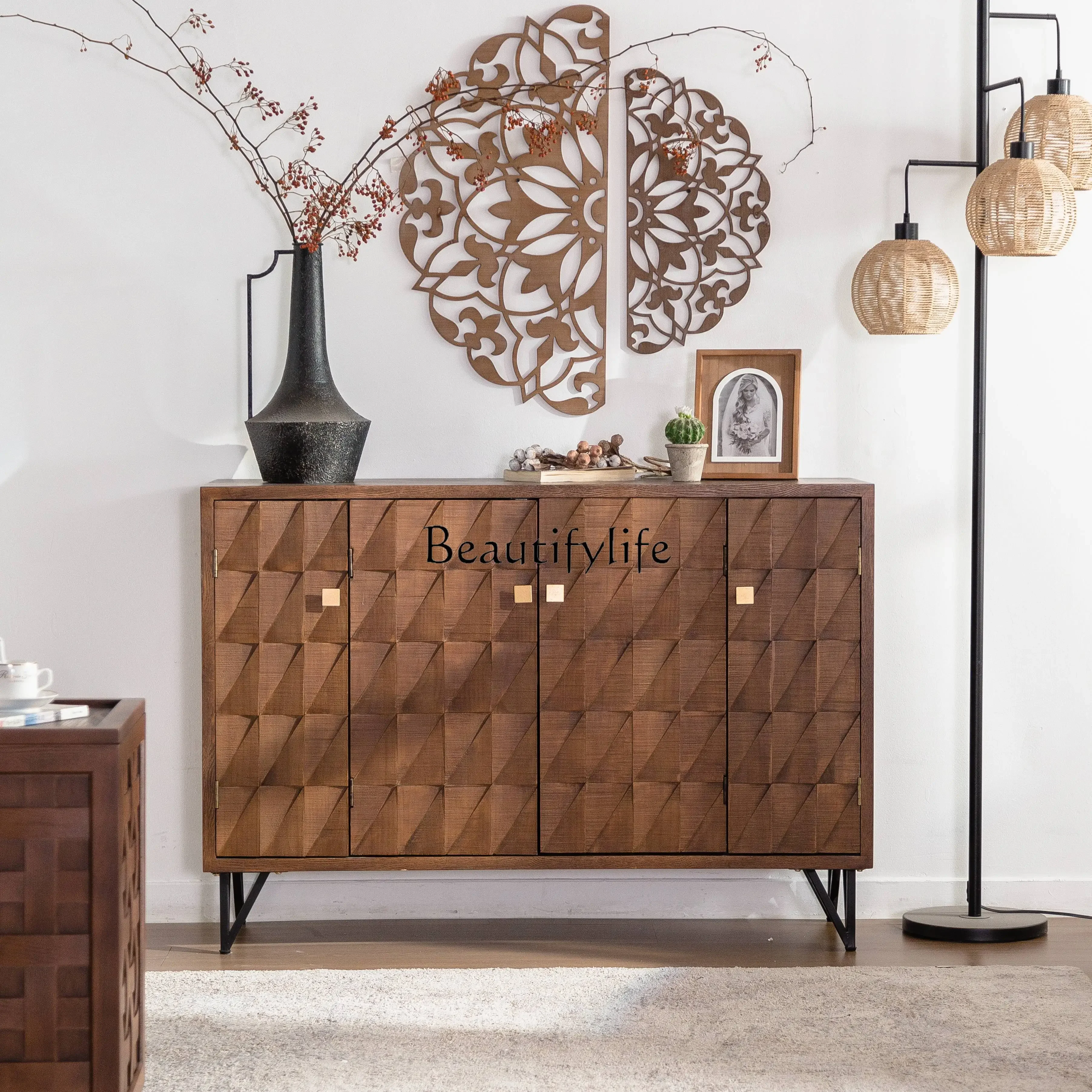

1Retro and old dining side cabinet, living room entry decoration entrance, homestay coffee shop locker