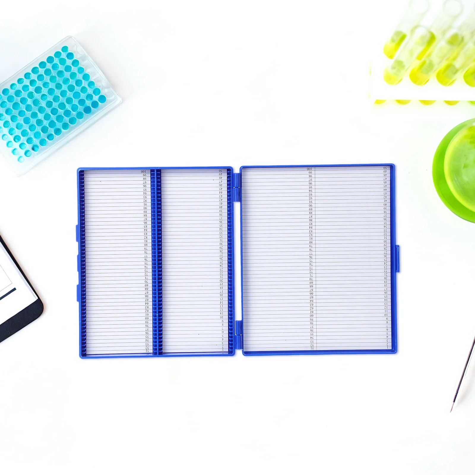 100 مكان من البلاستيك لعلم الأمراض، فتحات مرقمة متعددة الفتحات، منظم منزلق مختبر للإغلاق الآمن