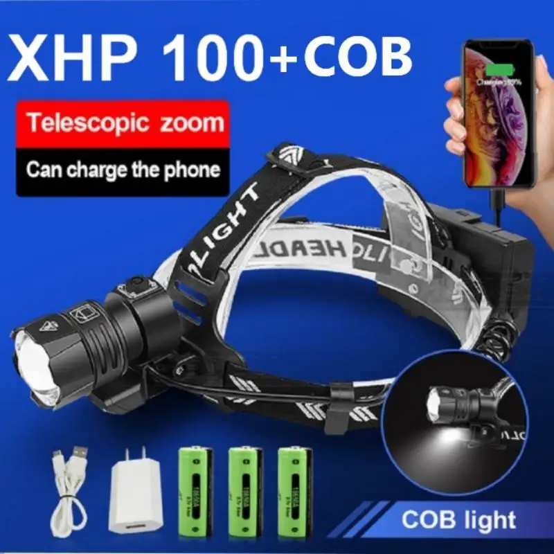 Super XHP100 Powerful Led Headlamp L2 High Power Led Headlight 18650 Rechargeable Head flashlight USB Fishing Head Lamp