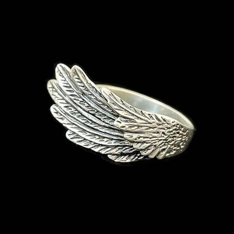 

925 Thai Silver Feather Rings Niche Personality Jewelry Fashion Charms Accessories Retro Artistic Style Adjustable Opening Gift