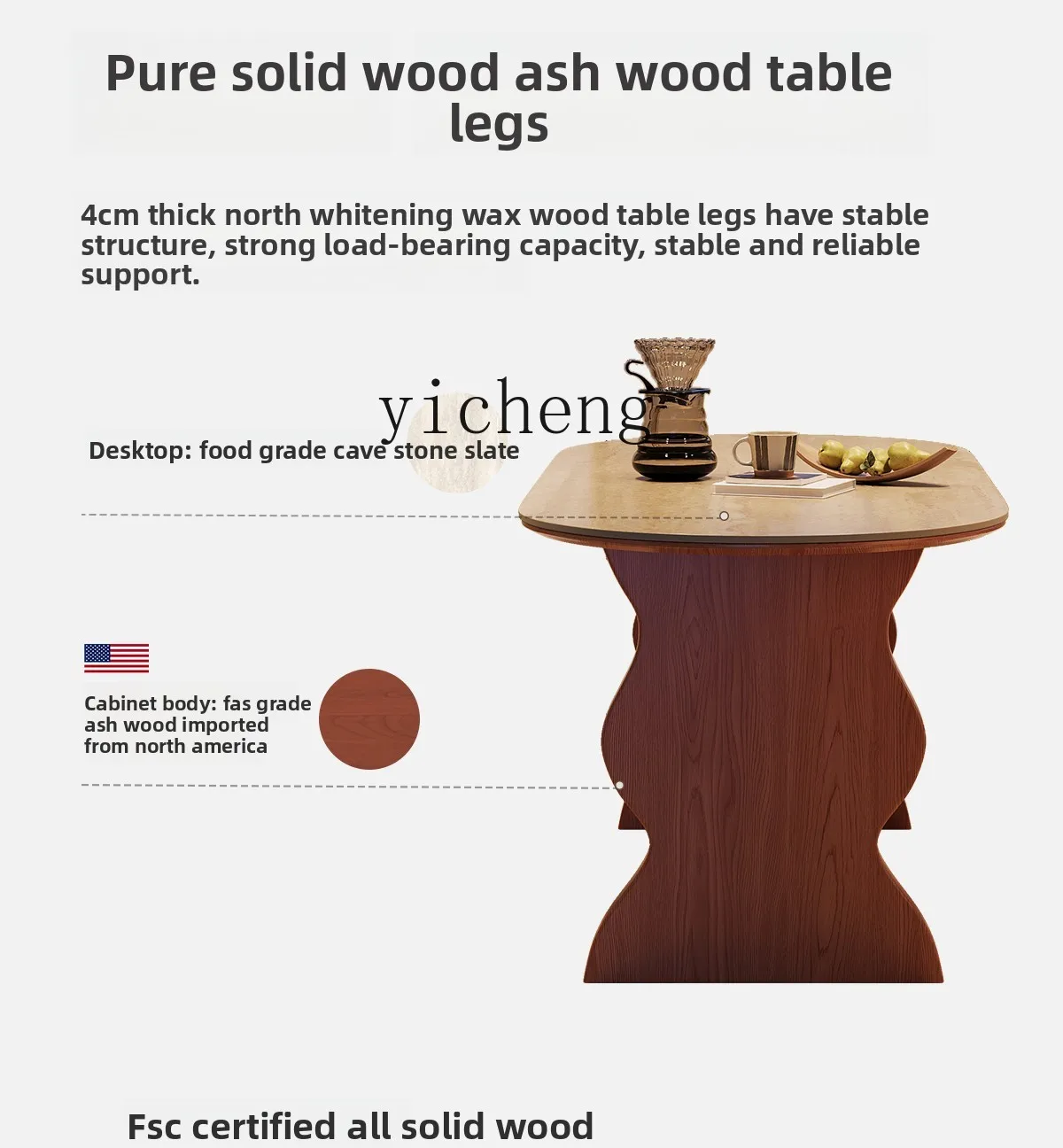 XL Simplified Furniture Ripple Dining Table Ash Wood Medium Antique Dining Table Travertine Slate