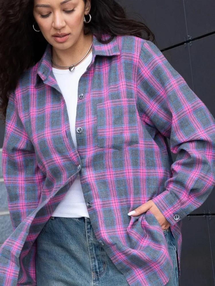

New Fall/winter Casual Loose-Checkered Women's Shirt,Woman Clothing,Blouse For Woman,Vintage Clothing,Women's Plaid Shirt