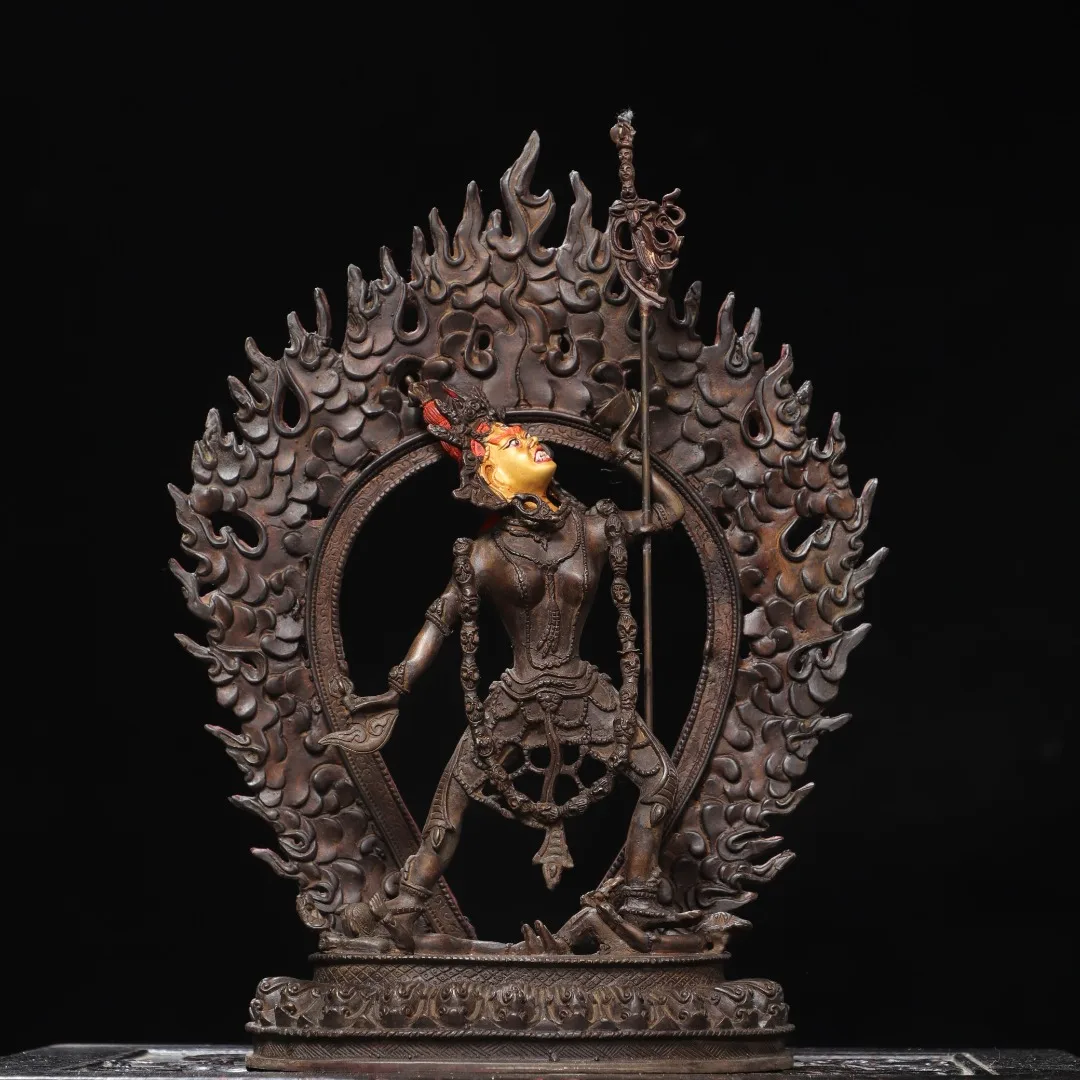 Old Bronze Gilded Cinnabar Naluo Hangkong Mother Mandala Naro Khechari  Diamond Yoga Mother Standing Buddha Flame backlight Lotu