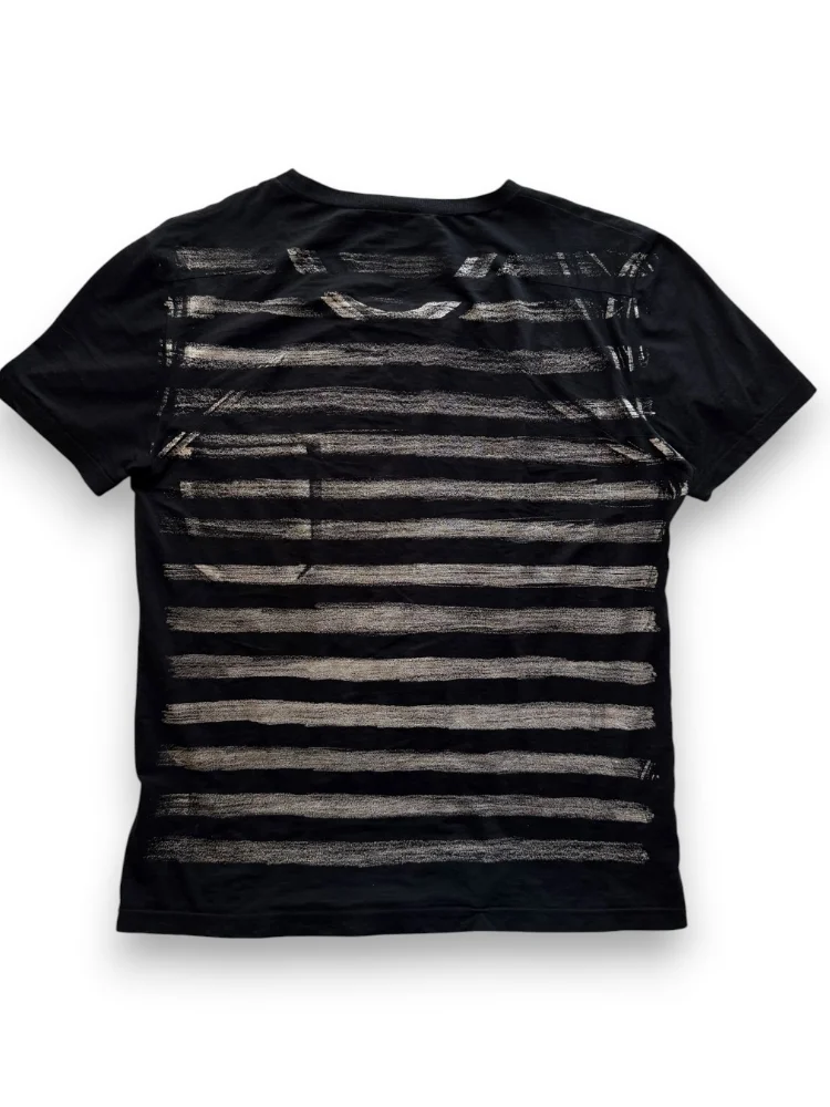 Brush Stroke Stripe Print Pocket T Shirt Men Women Crew Neck Short Sleeve Loose Y2K Grunge Casual Summer Streetwear Basic Tee