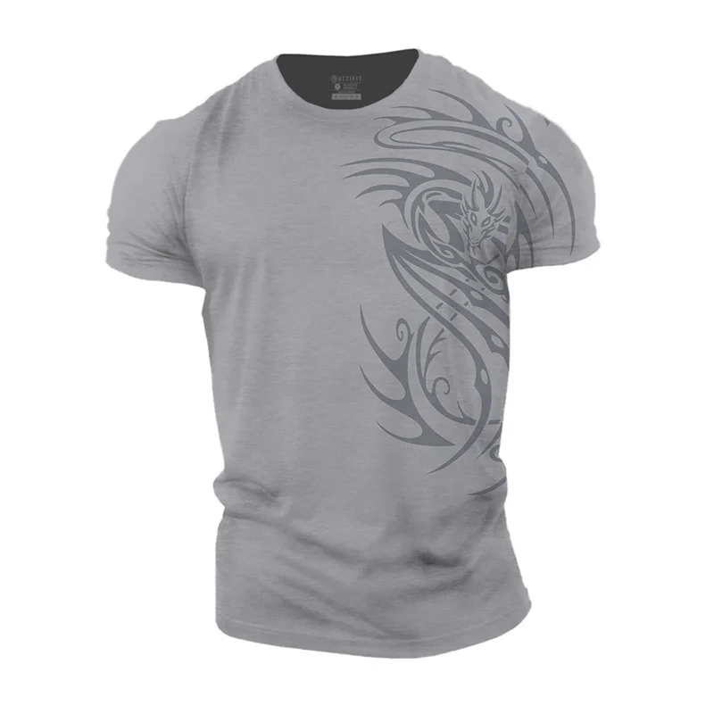 Vintage Men\'s T-Shirt 3D Print Dragon Pattern T Shirt Casual Short-Sleeved Top Summer Breathable Fitness Apparel Men Clothing