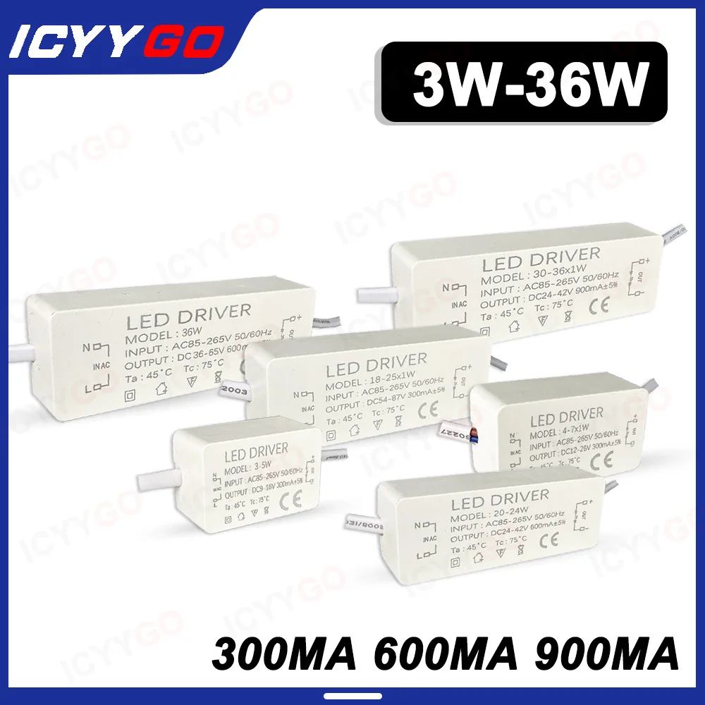 LED Driver 5W 12W 18W 25W 30W 36W AC85-265V Power Supply LED Driver 300mA 600MA 900MA Adapter Transformer Switch for LED Light