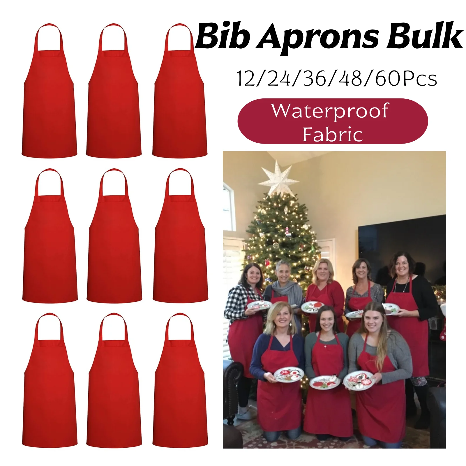 

12-60Pcs Unisex Apron Bulk Aprons for Women with Pockets Server Apron Kitchen Apron for Cooking Restaurant Painting Crafting