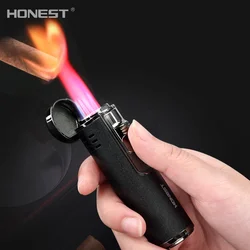 HONEST Luxury Metal Windproof Pocket Cigar Lighter Jet Flame Torch Lighters for Cigar with Punch Drill Cigar Cutter Accessories