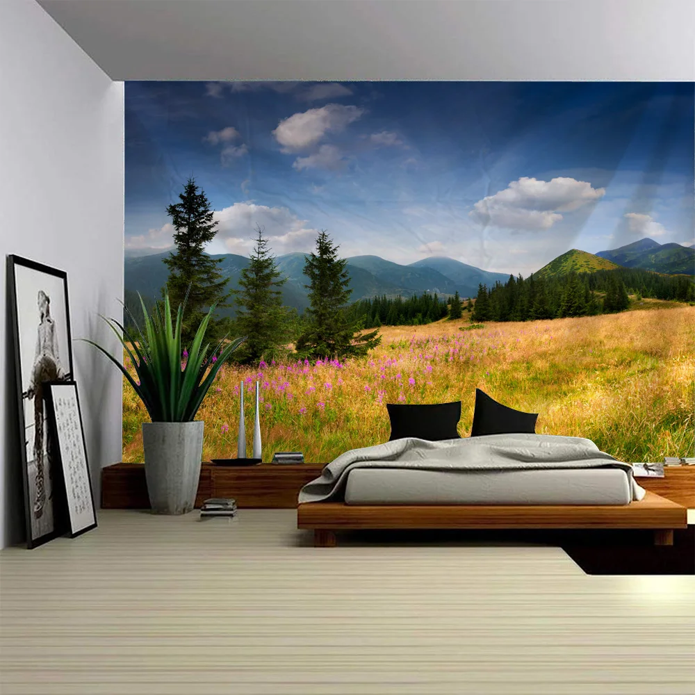 Forest Landscape Tapestry Hippie Aesthetic Fabric Mural for Bedroom Living Room Wall Art Decoration Beautiful Background Cloth