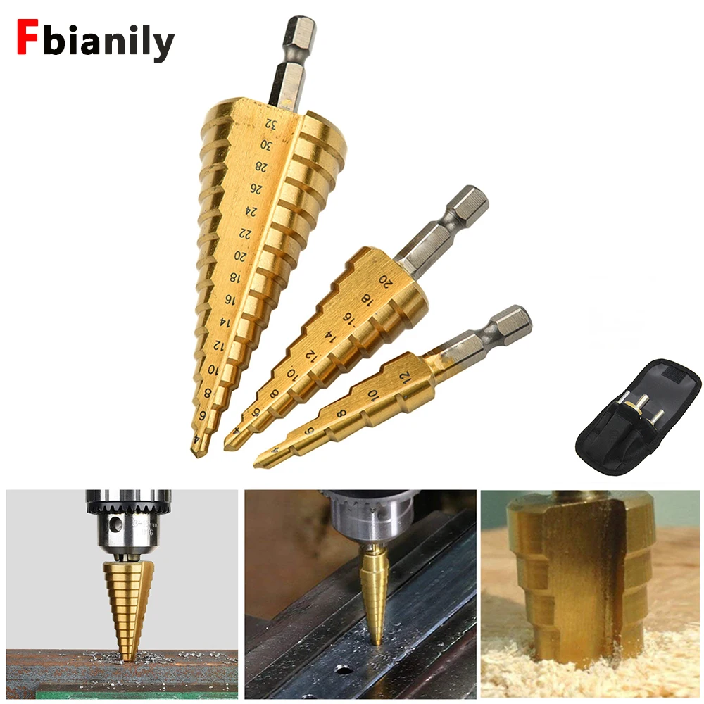 New 4-12mm 4-20mm 4-32mm HSS Drilling Power Tools Metal High Speed Steel Wood Hole Cutter Cone Drill Bits Tools Set 2022 2023