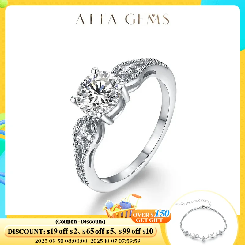 

ATTAGEMS Round Cut 1.0CT Real 18K 14K 10K Gold Moissanite Rings for Women Passed Diamond Tester Vintage Engagement Wedding Gifts