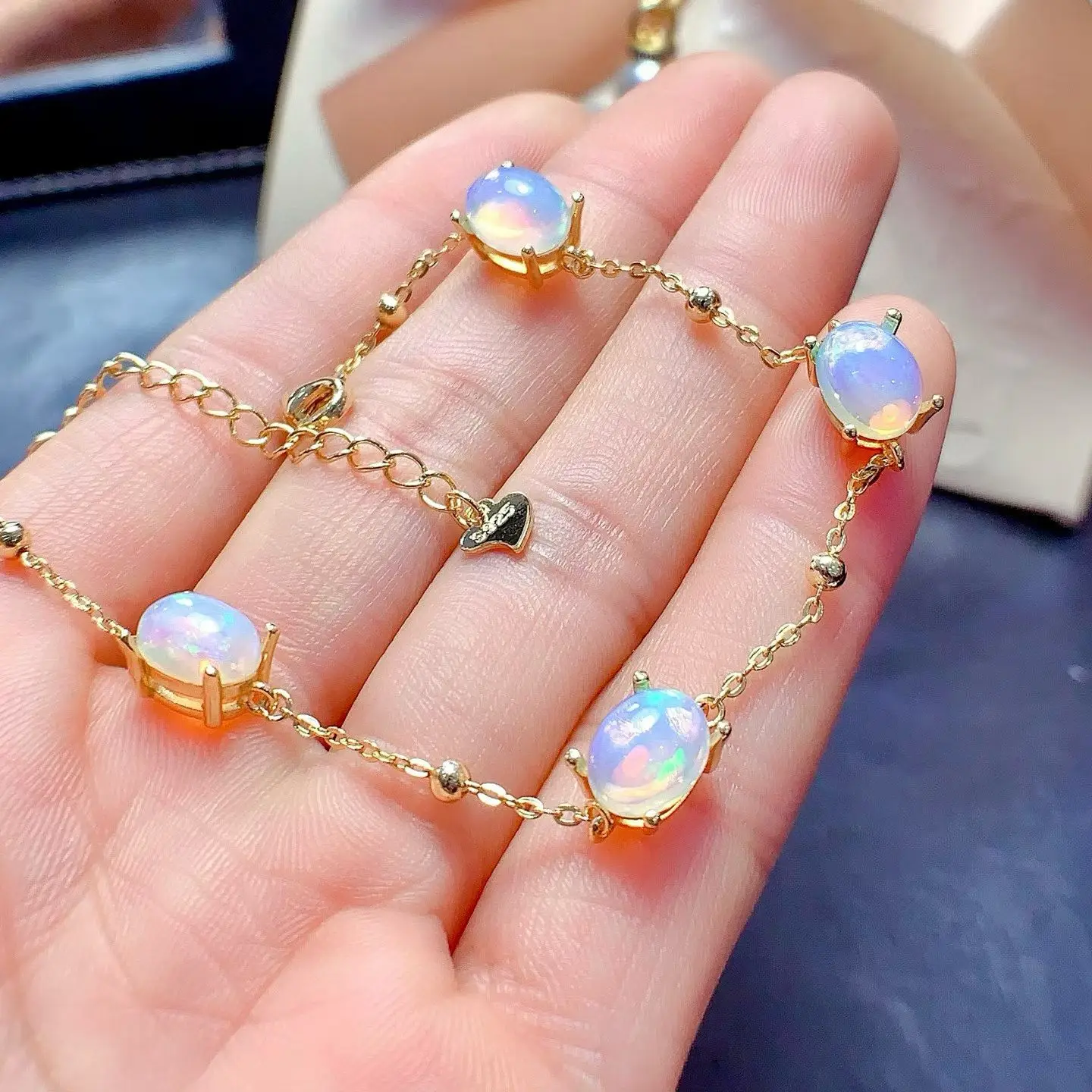 

Genuine White Opal Bracelet for Vacation 6mm*8mm Natural Opal 925 Silver Bracelet Wit Certificate Birthday Gift for Girlfriend