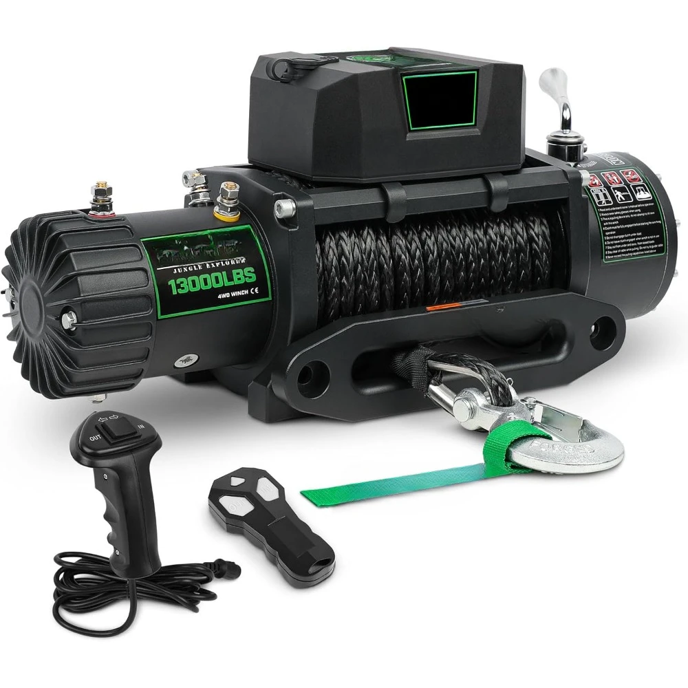 13000lb Electric 12V Waterproof Electric Synthetic Rope Winch with Wireless Handheld Remote and Corded Control