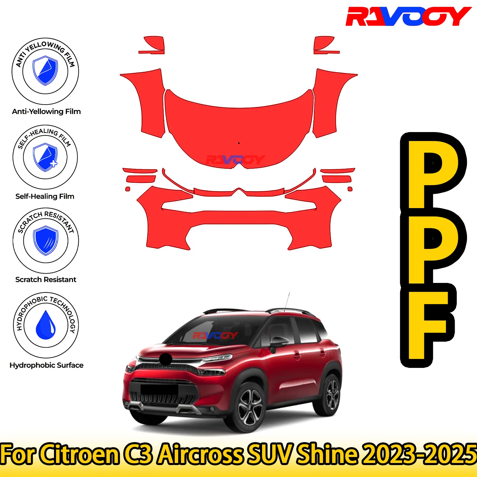 

Для Citroen C3 Aircross SUV Shine 2023-2025 глянцевая матовая черная предварительно вырезанная передняя PPF комплект защитная пленка для краски