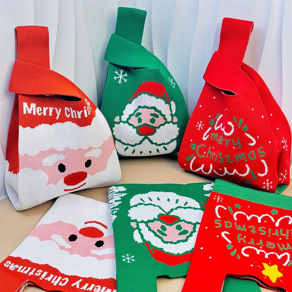 Christmas Gift Bag High Quality Knitted Bag Merry Christmas Santa Elk Handbag Shopping Bags Navidad Happy New Year 2025 Decors