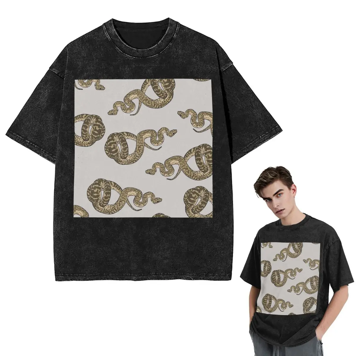 

Streetwear T-Shirts Ball Python Morph Snake Pattern Washed T Shirt Short Sleeve Hip Hop T-Shirt Tops Tees for Men Women