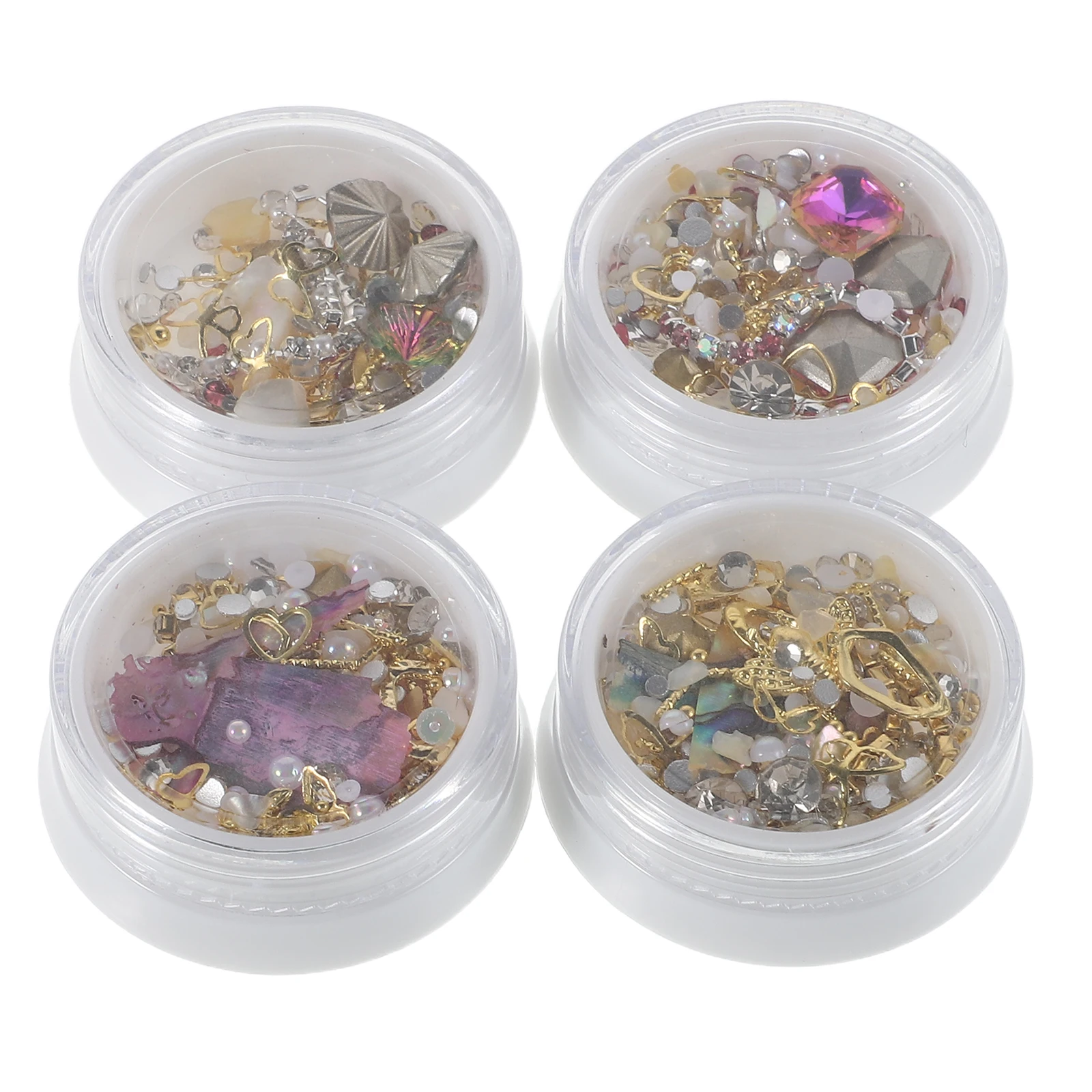 

4 Boxes Mixed Nail Art Decorations Charms Diy Manicure Women Accessories Party Daily Wear Rhinestone Chain Seashell Flatback